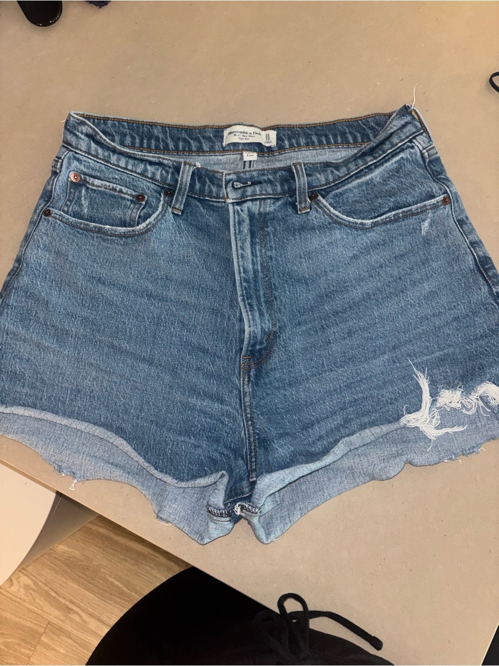Abercrombie & Fitch Medium Blue Distressed High-Rise Jean Shorts
